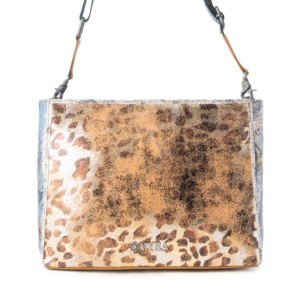 Safari Glow Leather Bag for Women in Brown with metallic detail and shoulder strap