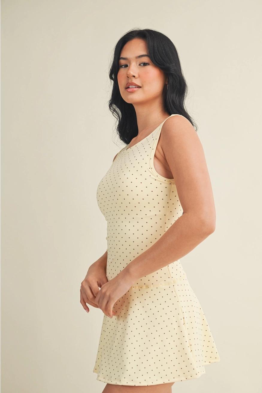 Polka Dot Print A-Line Mini Dress with Drop Waist