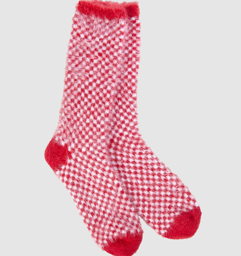 Holiday Feather Check Crew Socks
