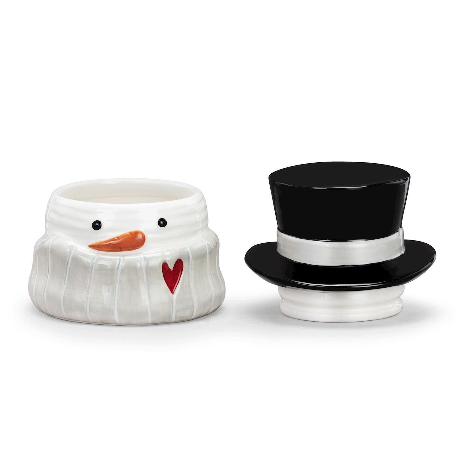 Snowman Red Heart Cream Ceramic Candy Jar - 5x7in