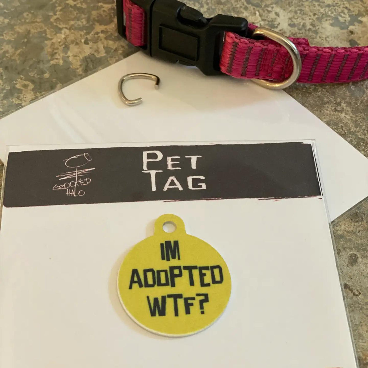 "Adopted Wtf" Metal Pet Tag Charm