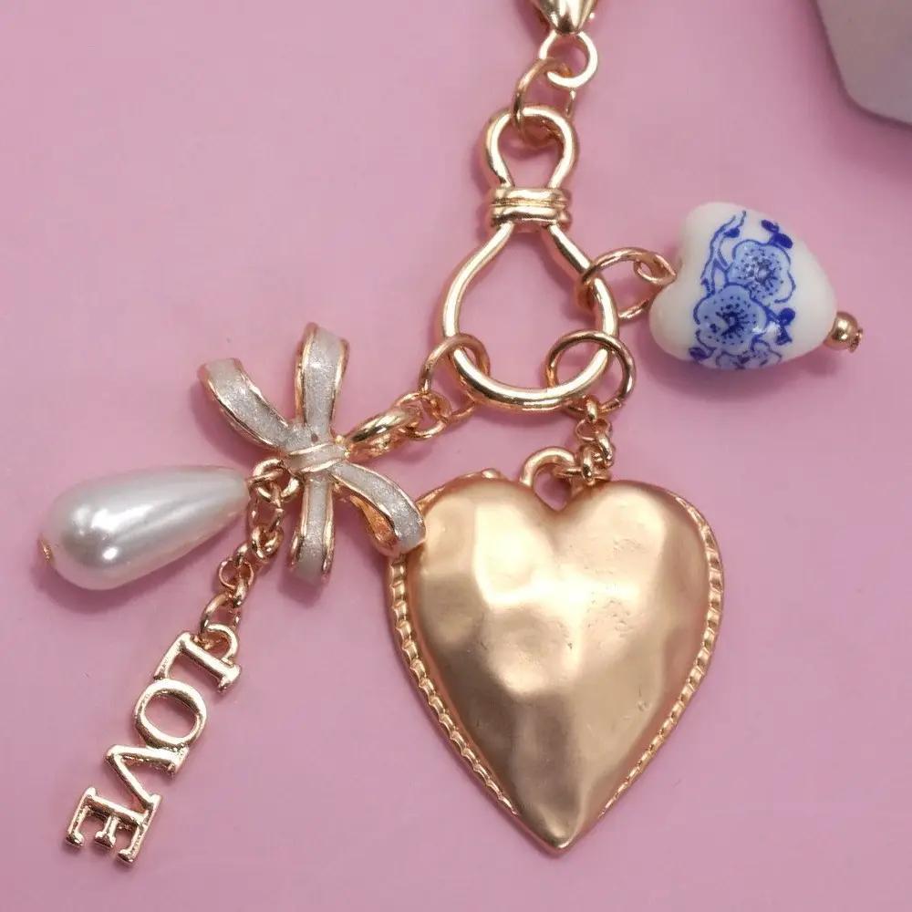 Porcelain Bow Heart Love Bag Charm