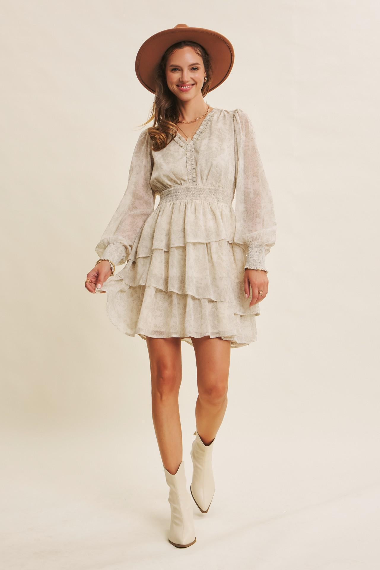 Floral Asymmetrical Tiered Ruffle Mini Dress