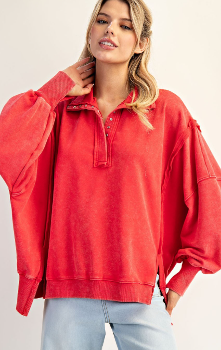 Red Snow Washed Long Sleeve Pull Over