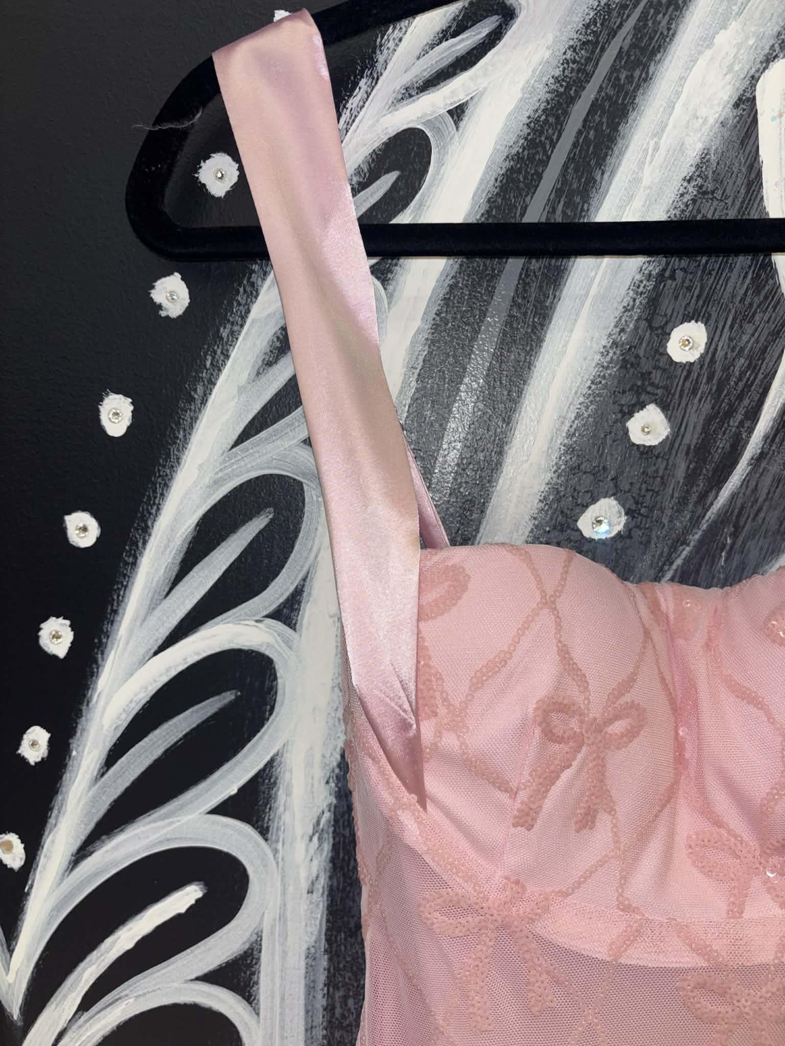 Pink Ribbon Sequin Bow Tie Mini Dress