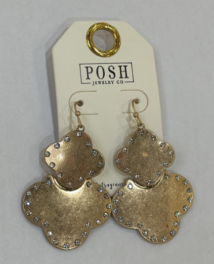 Gold Double Studded Clover Earring