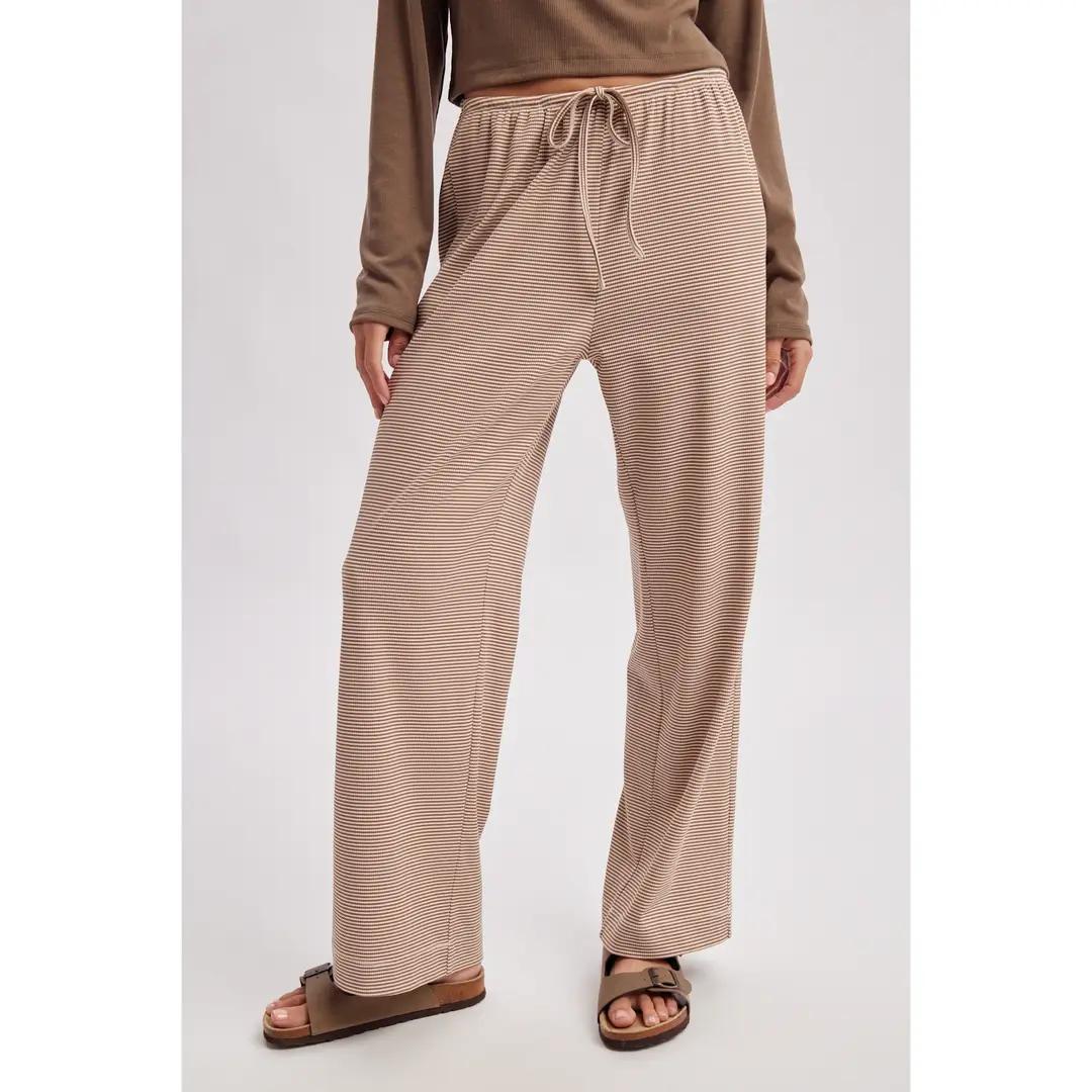 Mocha Striped Drawstring Knit Pants