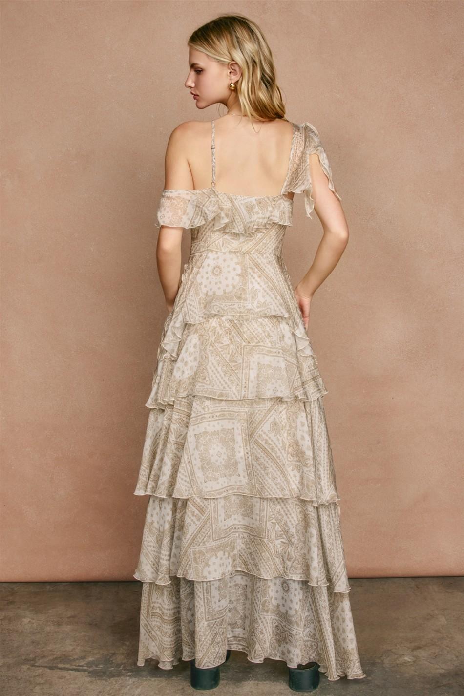 Faded Walnut Asymmetrical Flowy Tiered Maxi Dress
