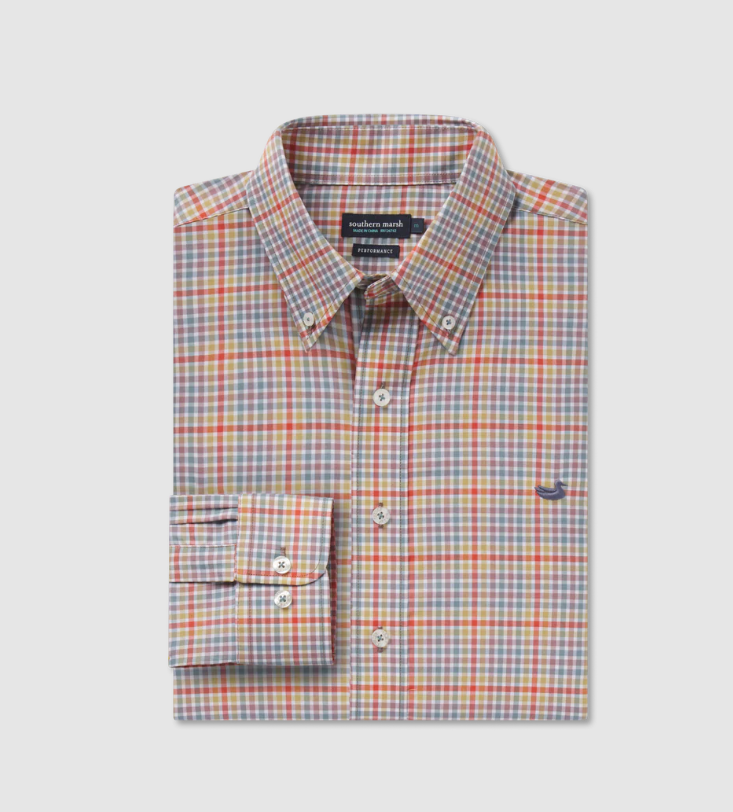 Baker Performance Gingham Dress Shirt Burnt Red & Sage