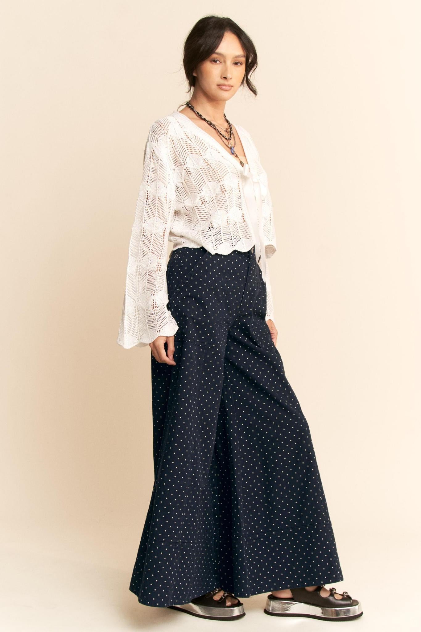 Washed Ruffle Lace Bottom Pants