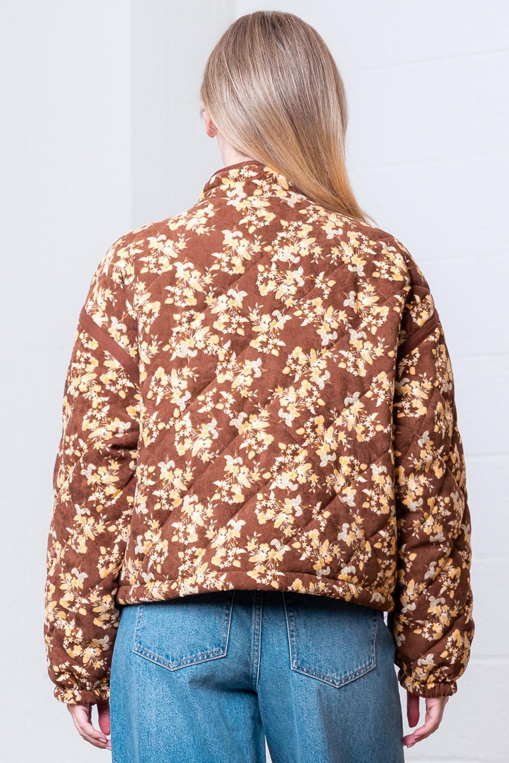 High-Neck Printed Corduroy Quilting Jacket