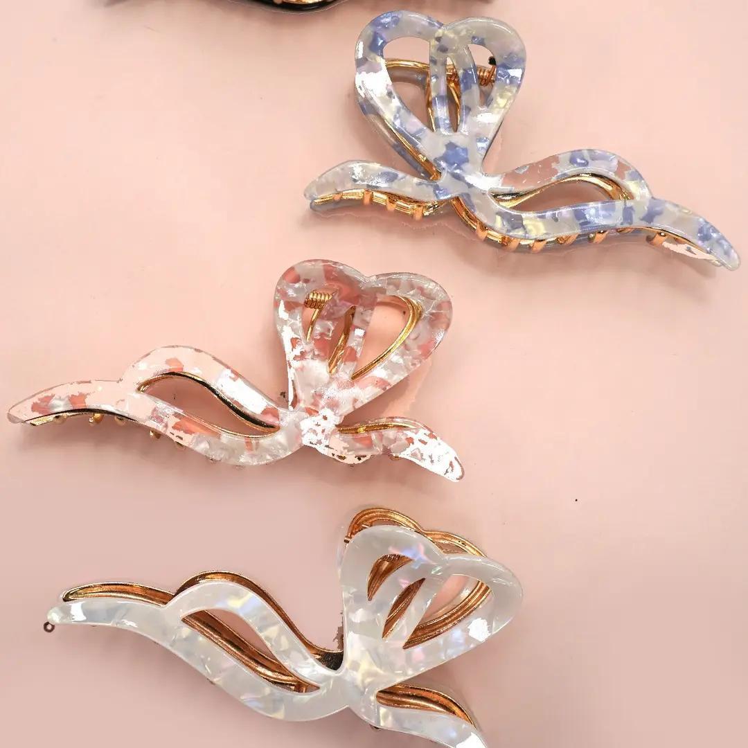 Premium Pvc Toile Pattern Bow Hair Claw Clips