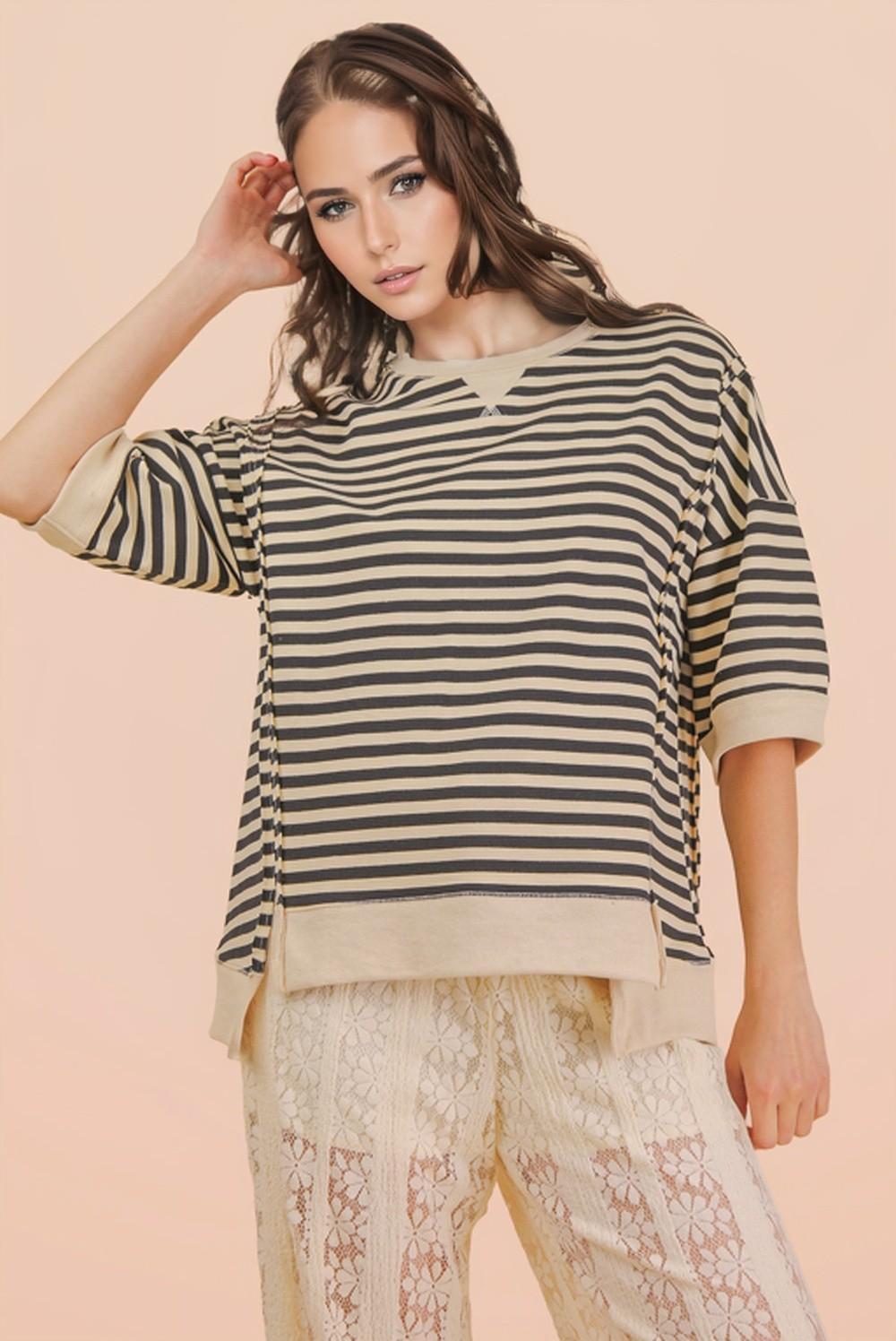 Black/Cream Oversized Stripe Casual Knit Top