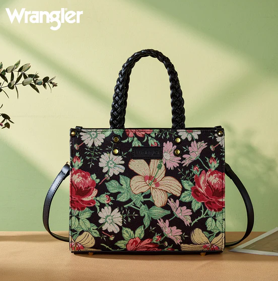 Wrangler Floral Print Braided Tote Bag - Black