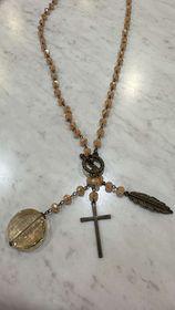 Cross Feather Gem Necklace