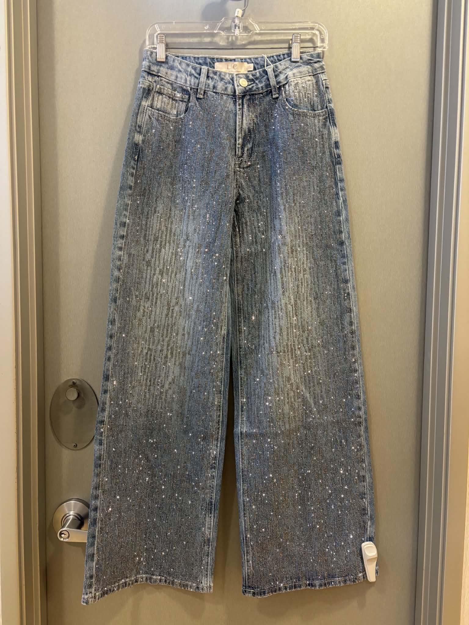 L|C Dark Denim Bedazzled Strand Wide Leg Jeans