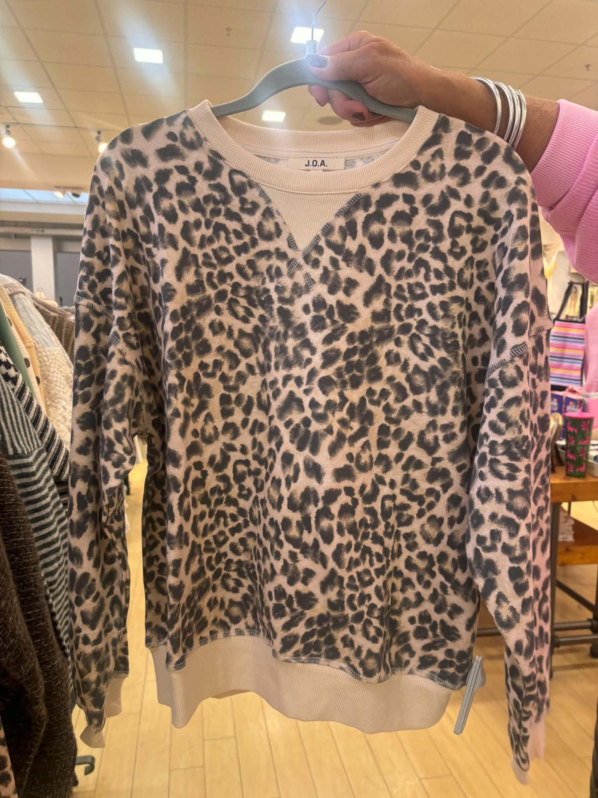 Leopard Boxy V-Insert Long Sleeve Knit Top