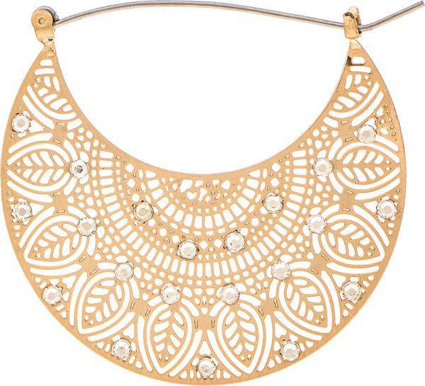 Gold Filigree Crystal Wide Hoop Earring