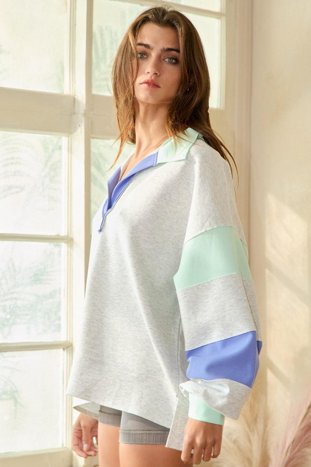 Mint Colorblock Oversized Pullover