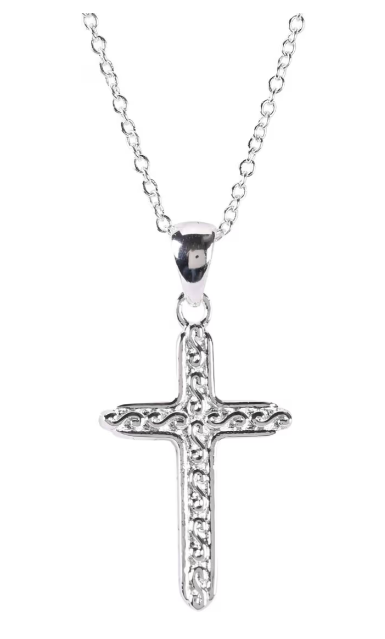 Necklace Scroll Cross Silver Plated 18L