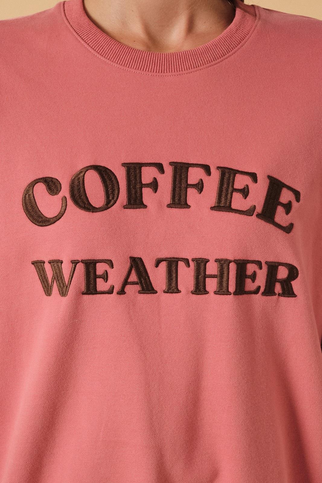 Coffee Weather Embroidered Oversized Crewneck Sweatshirt