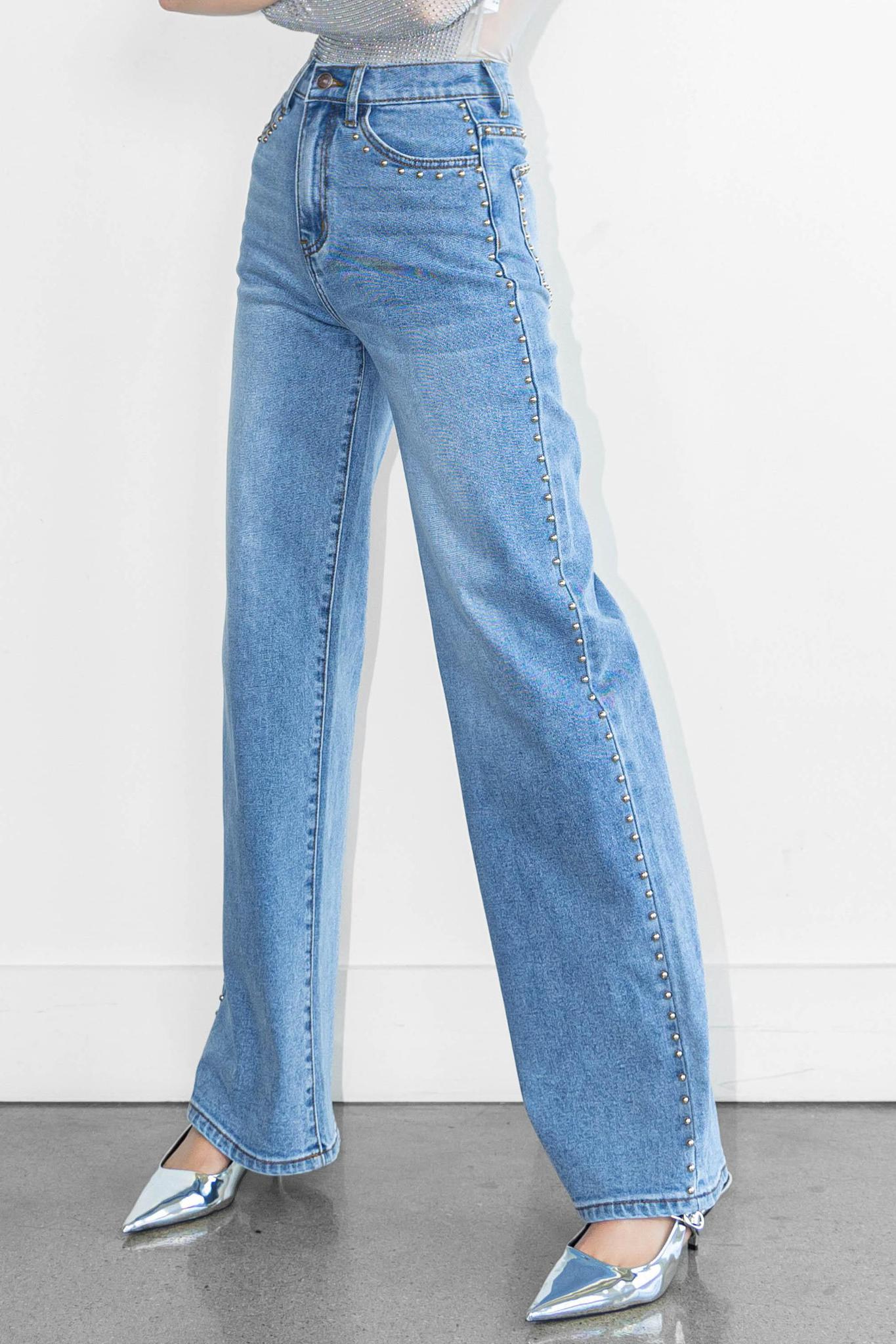 Vibrant Stud Wide Leg Jeans