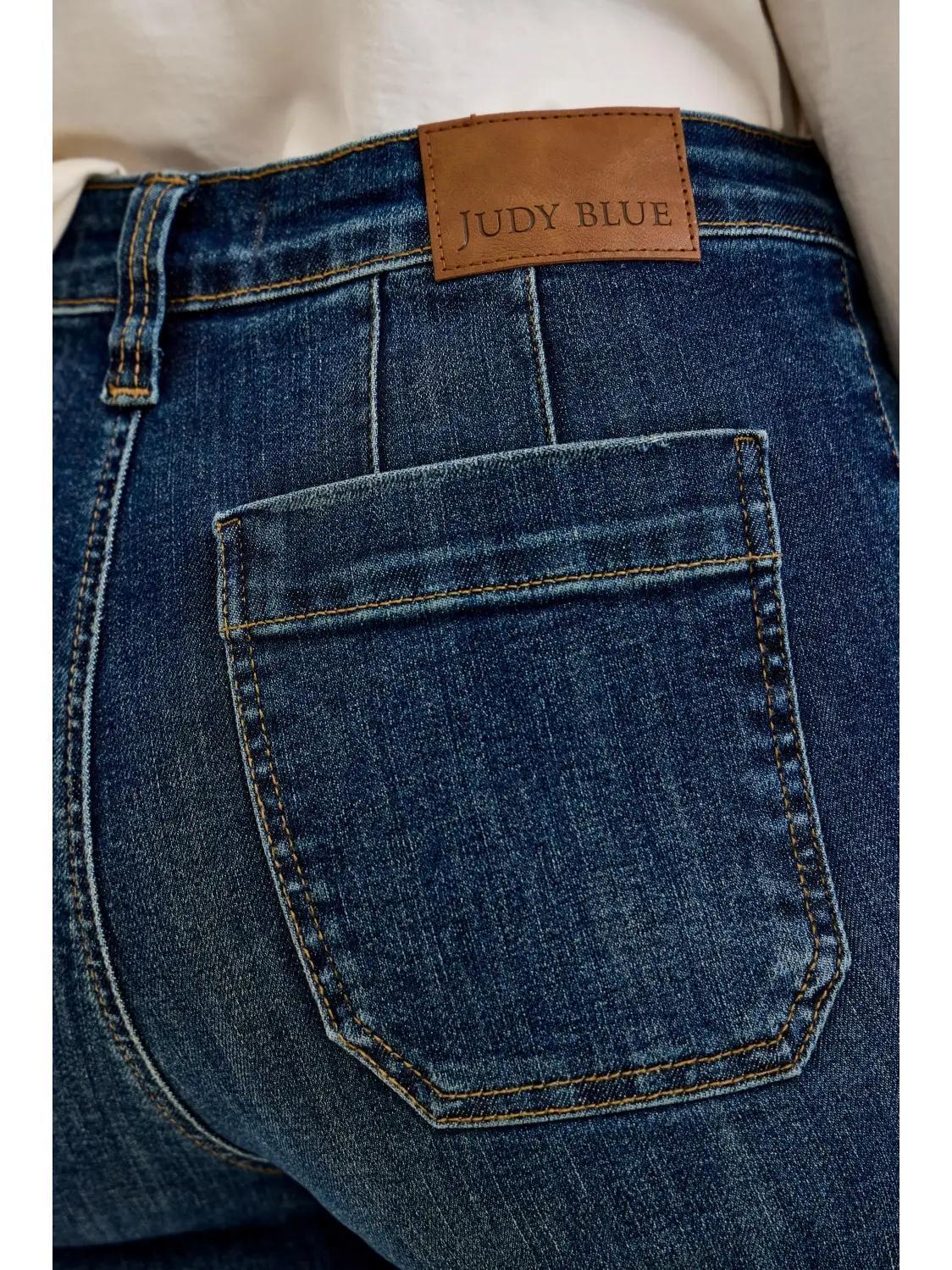 Judy Blue HW Wide Crop Utility & Patch Pocket Jeans