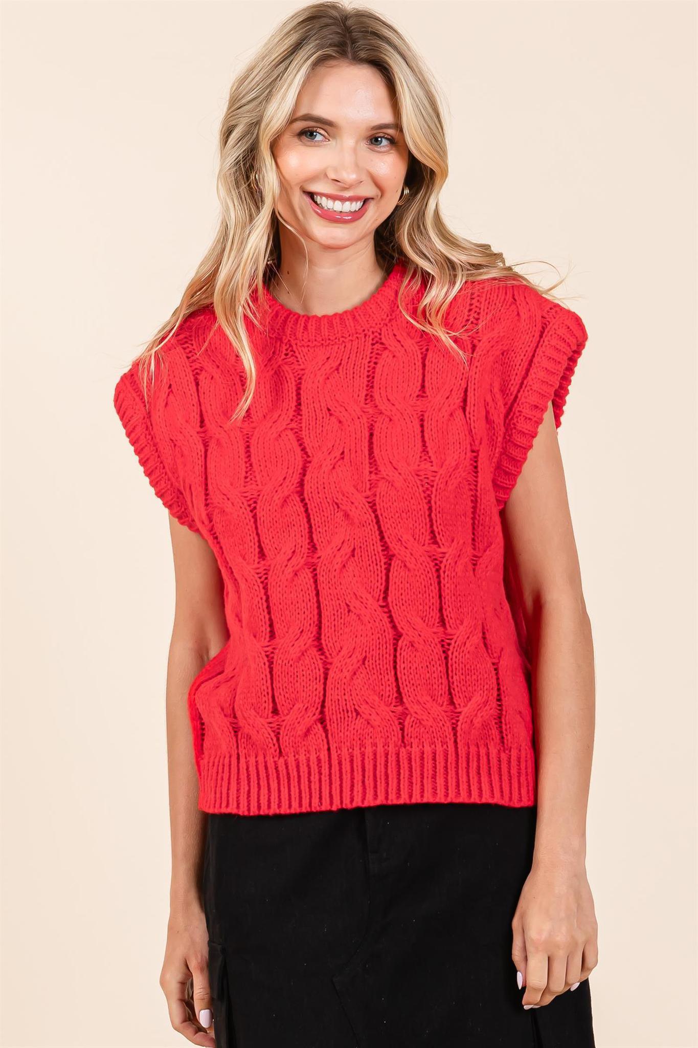 Red Cable Knit Sweater Vest