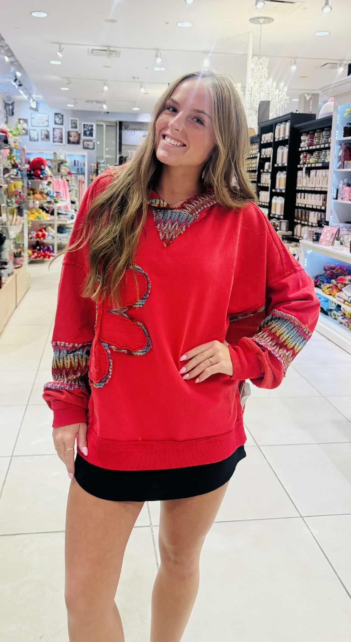 Daisy Front Patch Poppy Red Sweatshirt