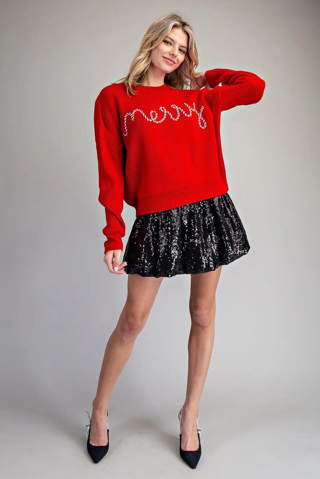 Candy Cane Merry Long Sleeve Sweater