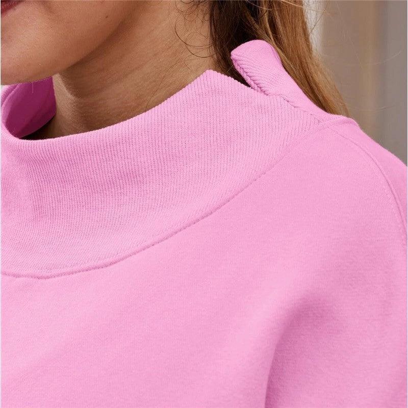 Solid Color High Neck Fleece Sweatshirt