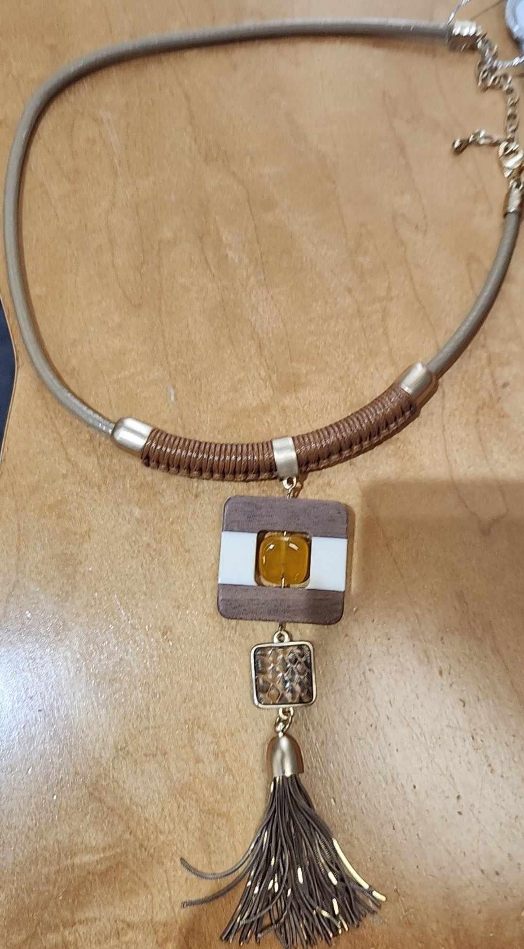 Square Pendant Tassel Necklace