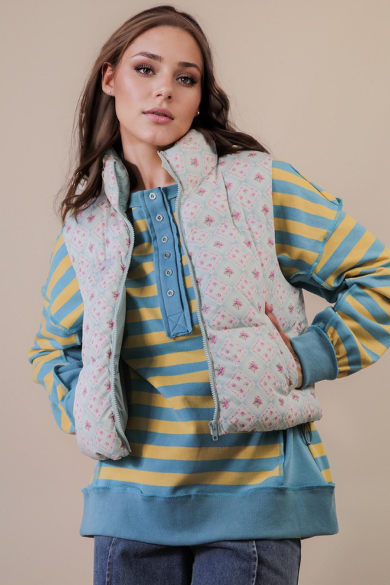 Sage Floral Printed Cropped Puffer Vest