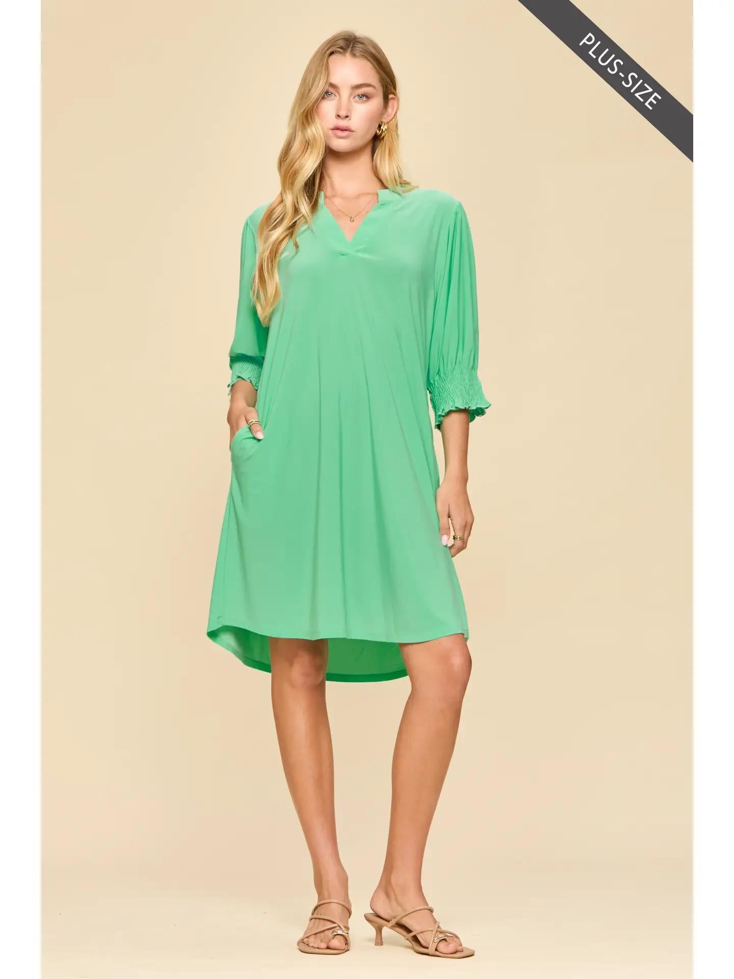 Aqua Mint Smocked Sleeve Lizzy Collar Shirt Dress