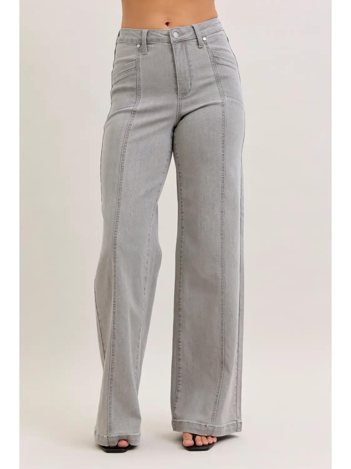 Judy Blue Grey HW Retro Wide Jeans