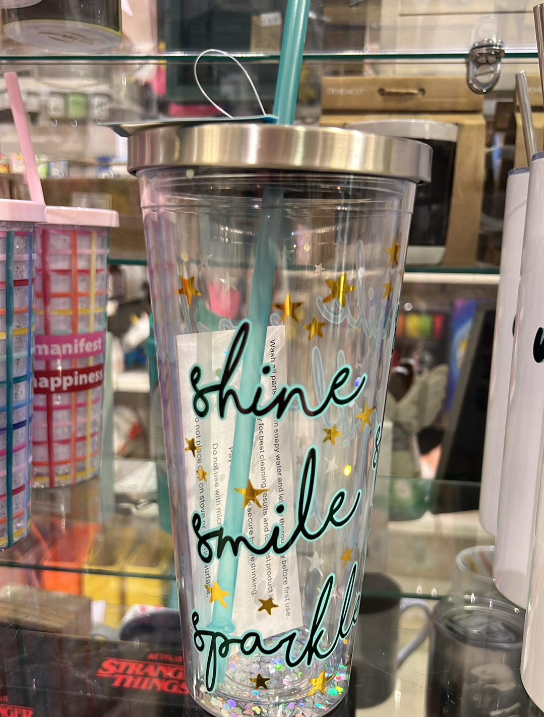 Smile Glitter Straw Tumbler
