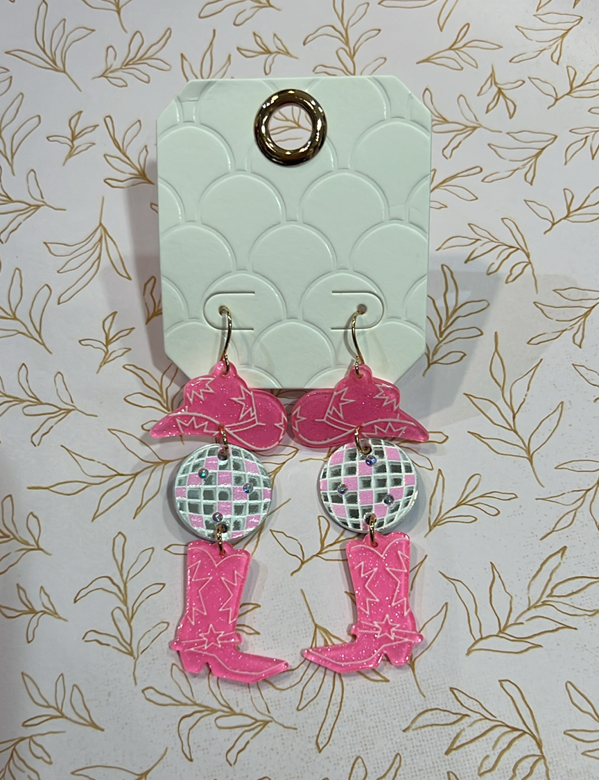 Pink Disco Cowgirl Earrings