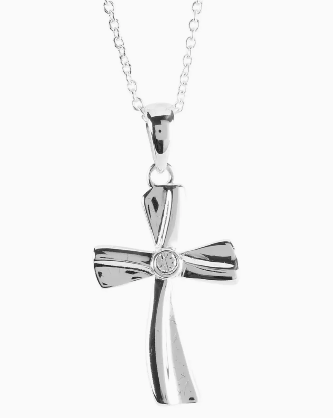 Necklace Bevel Cross Silver-Plated