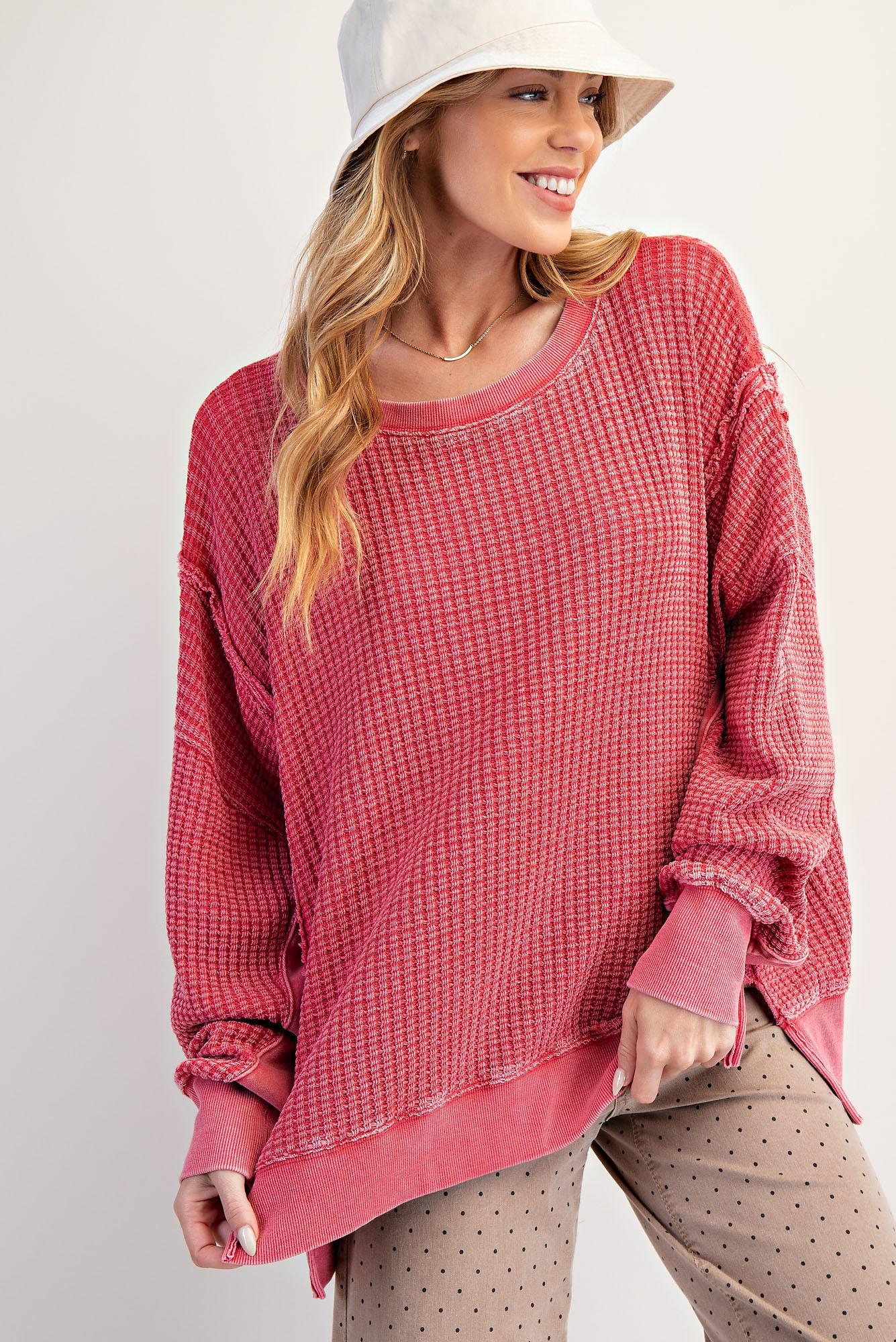 Boho Red Mineral Wash Pullover