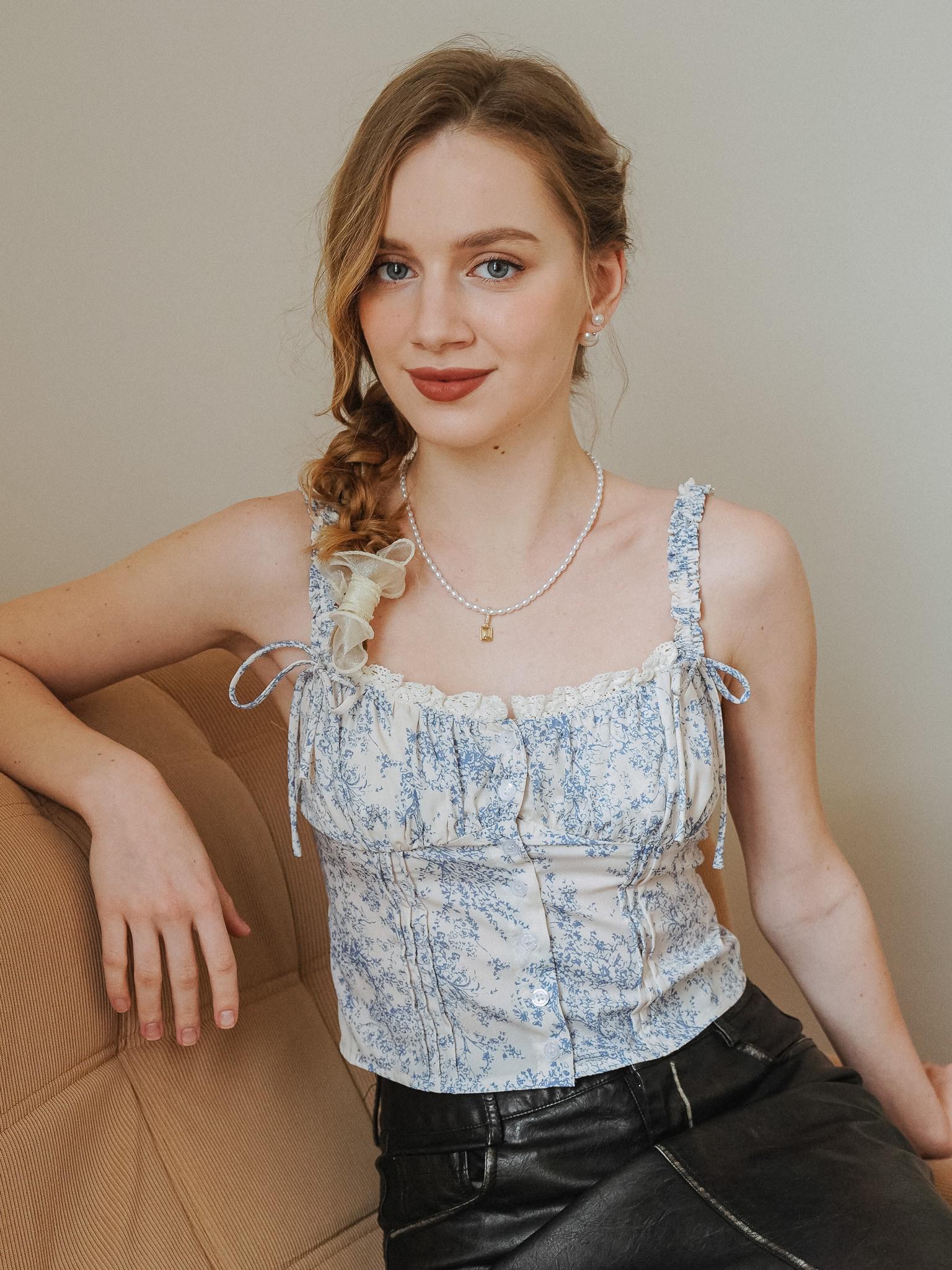 Toile Print Corset-style Top