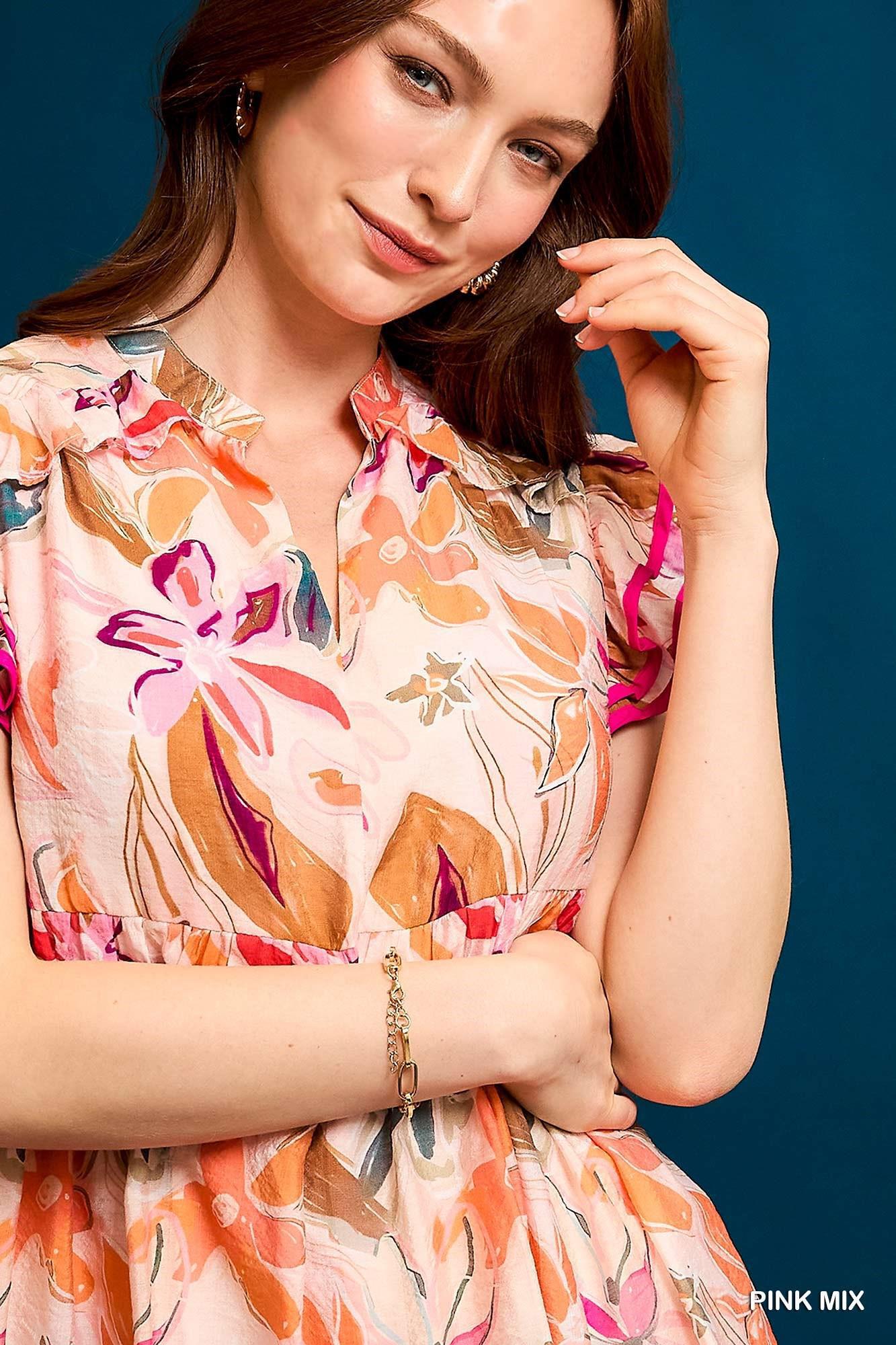 Floral Breeze Ruffle Sleeve Dress