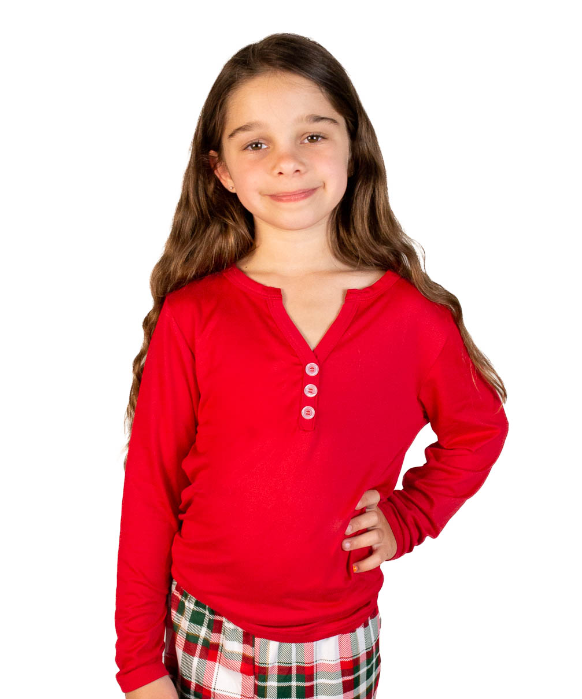 Girl's Classic Henley Sleep Shirt in Red