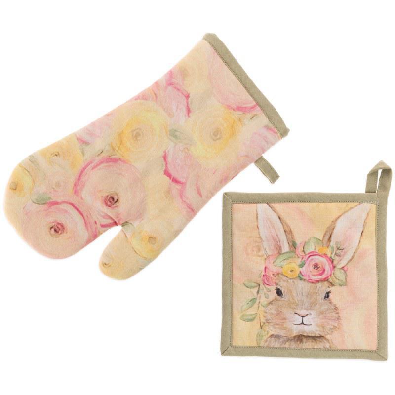 Bunny Flower Crown Oven Mitt & Pot Holder