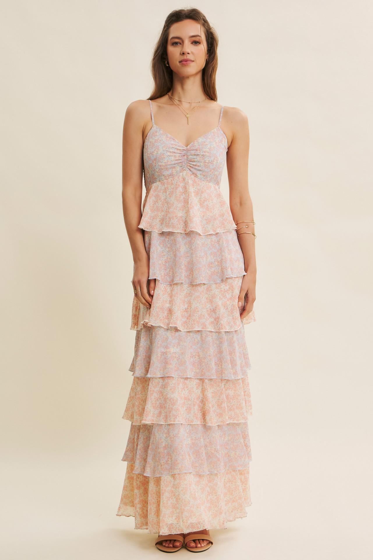 Romantic Story Cascading Tiered Ruffle Maxi Dress