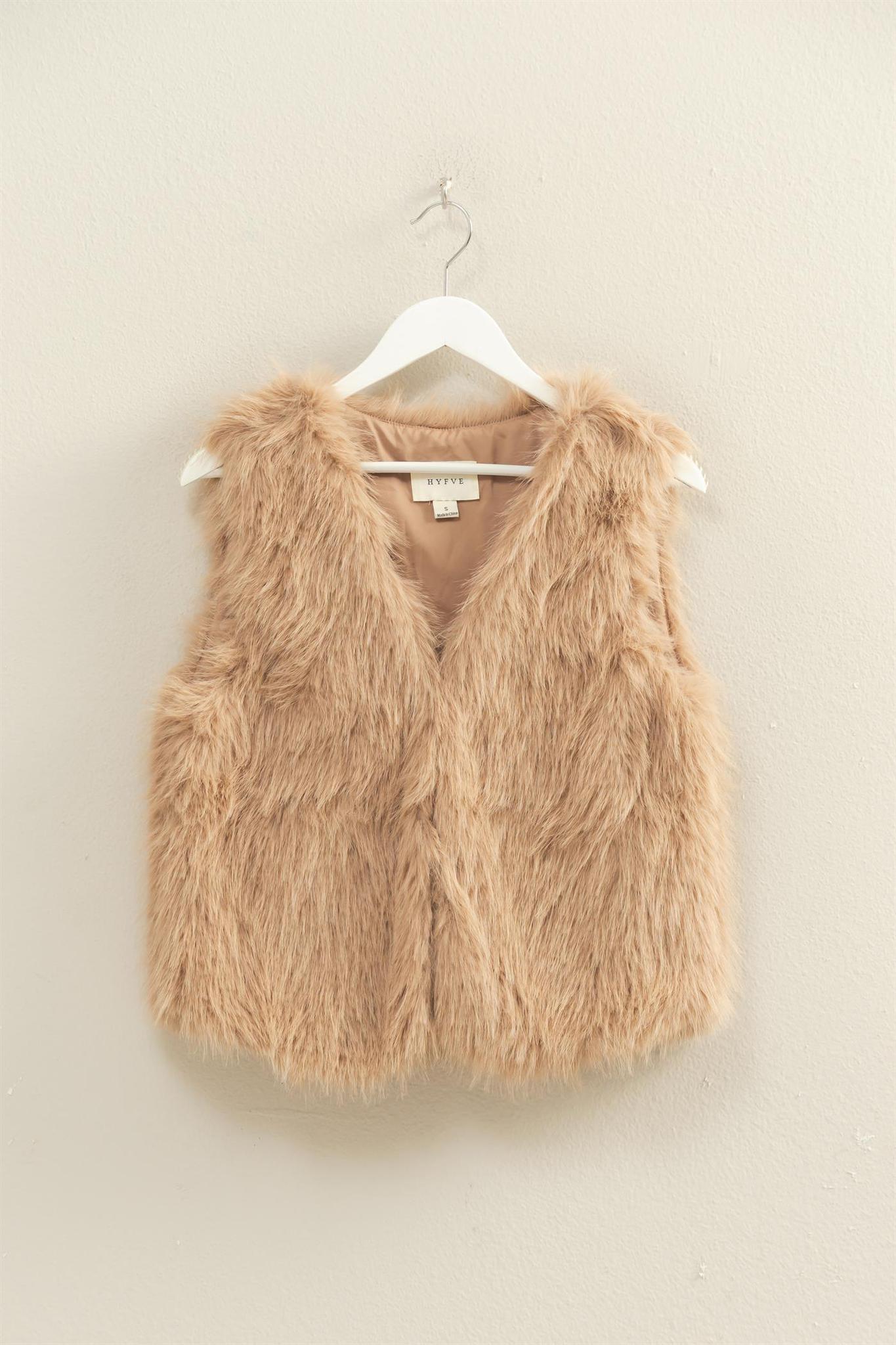 Taupe Faux Fur Open Vest
