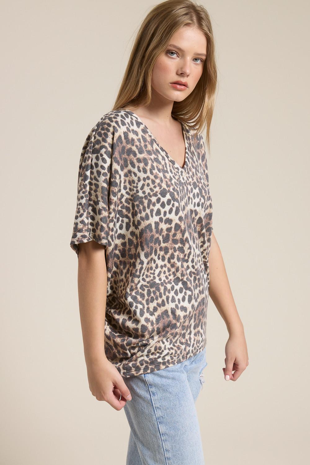 Taupe Leopard V-neck Oversized Top