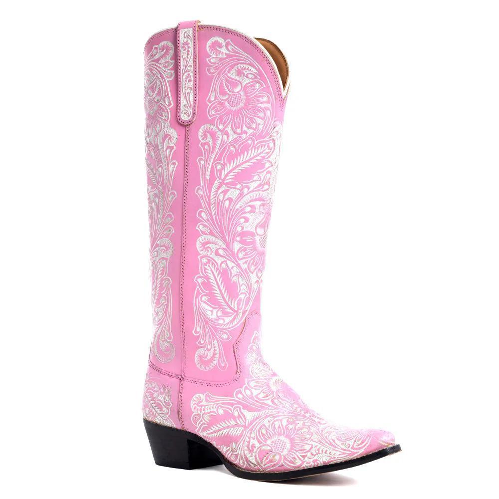 Valentina Trail Hand-tooled Boots in Pink