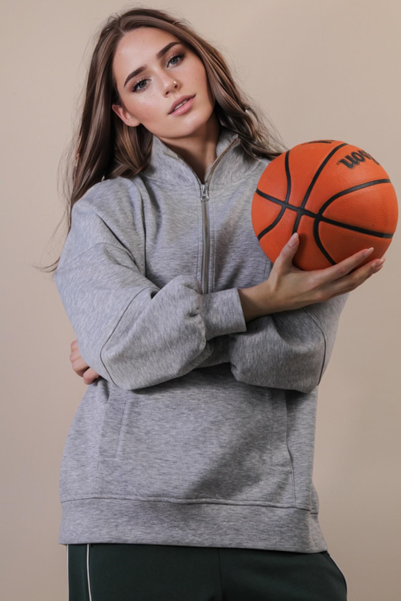 Heather Grey Half Zip Up Oversized Pullover