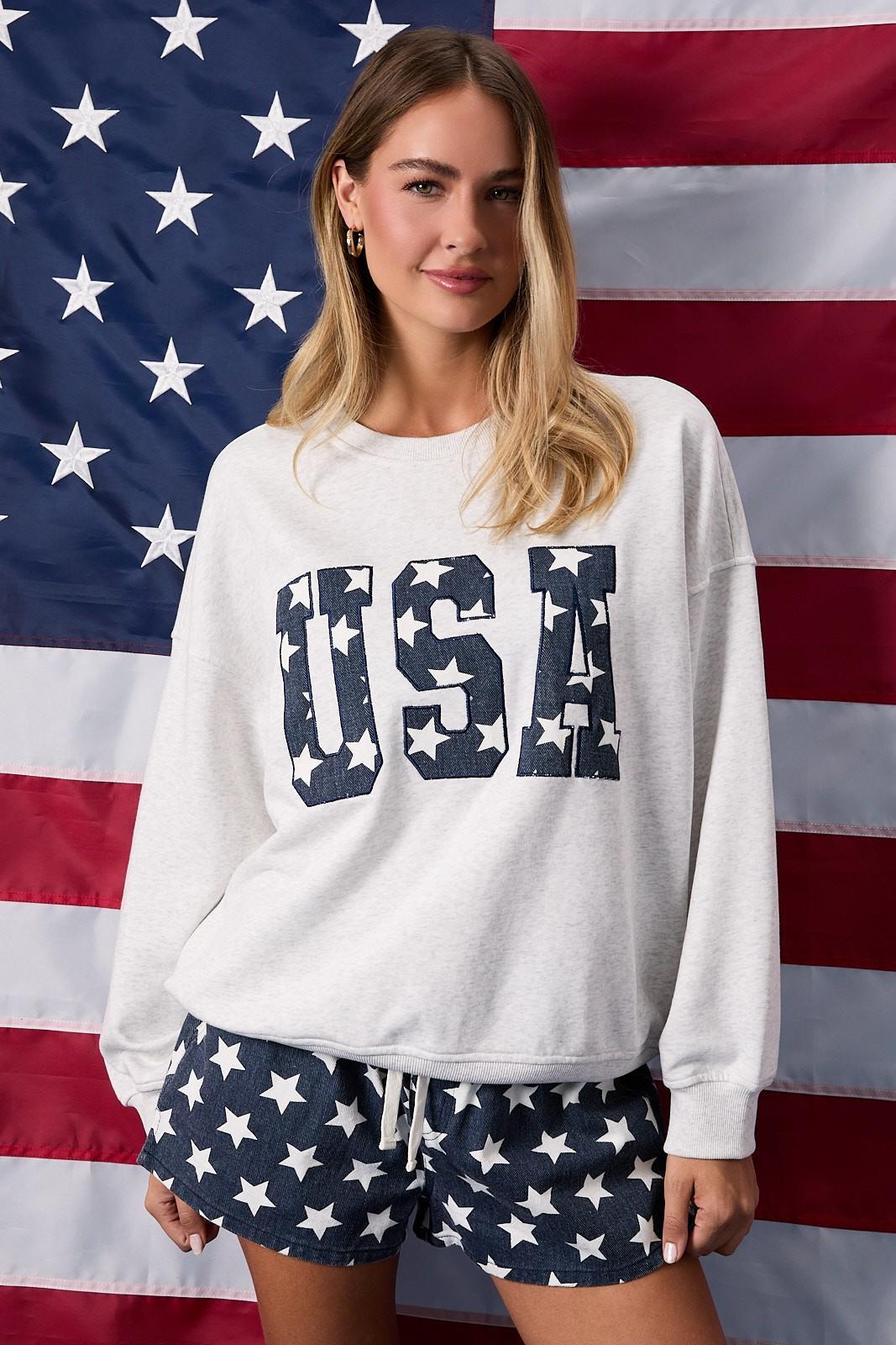 "USA" Embroidery Sweatshirt