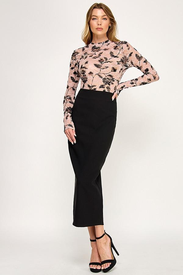 Sheer Lace Floral Long-Sleeve Bodysuit